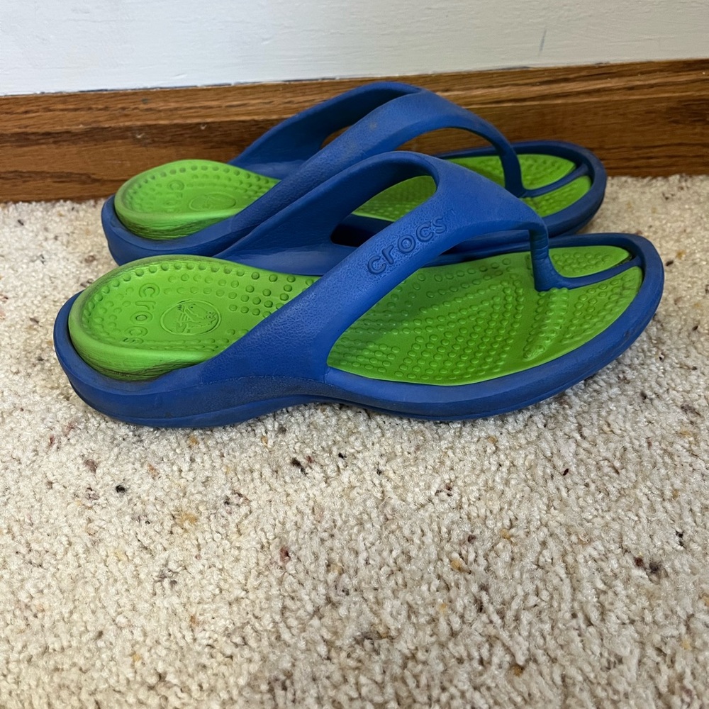 Blue and Green Crocs Flip Flops